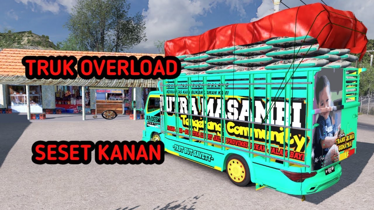  Truk  overload muatan beras seset kanan euro truck 