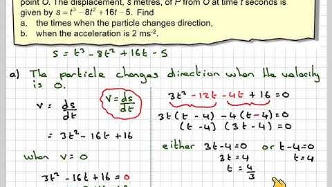 Finding where a particle changes direction and has acceleration of 2