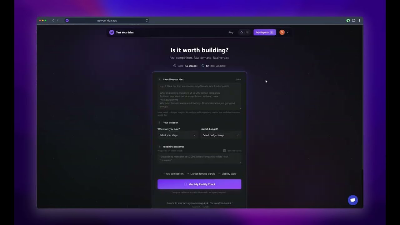 Validate Your Startup Idea in 60 Seconds (Free Tool)