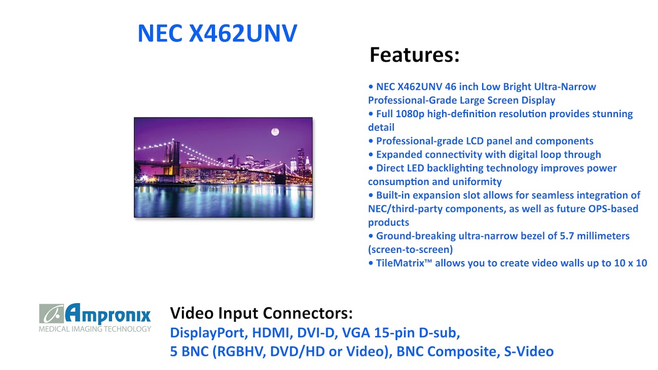 NEC X462UNV 46 in Low Bright Ultra-Narrow Display Sales | Service | Repair | Exchange | Replacement
