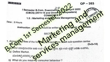 B.com 1st Semester Marketing and service management question paper 2022// B.com previous year Q.P.