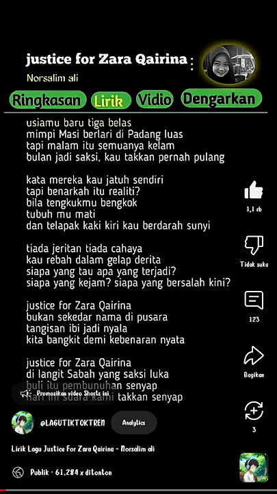 Lirik Lagu Justice For Zara Qairina - Norsalim ali #liriklagu #lirik #spotify #music #lagu #viral