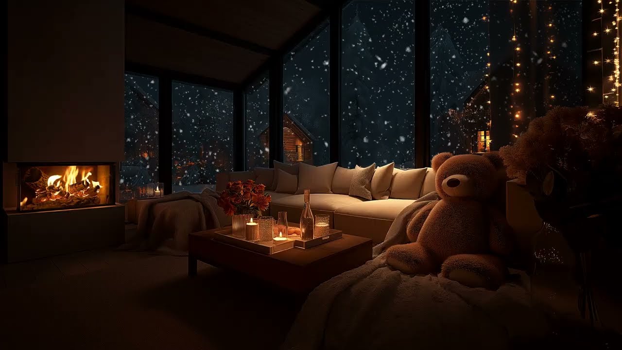Cozy Winter Cabin Night 2026 • Fireplace ASMR, Soft Piano & Wind for Deep Sleep