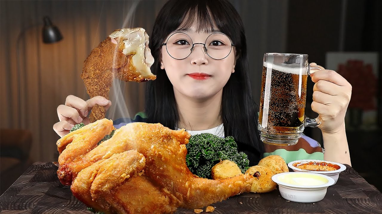 АСМР ЕДА Хрустящая жареная курица и Холодное пиво🍗🍺 | MUKBANG