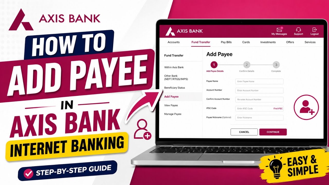How to add beneficiary in axis bank internet banking ll add payee in ...