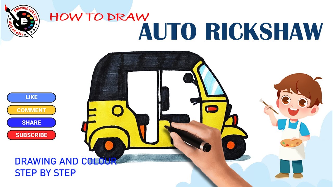 AUTO RICKSHAW Easy Drawing |step by step |art |learn - YouTube