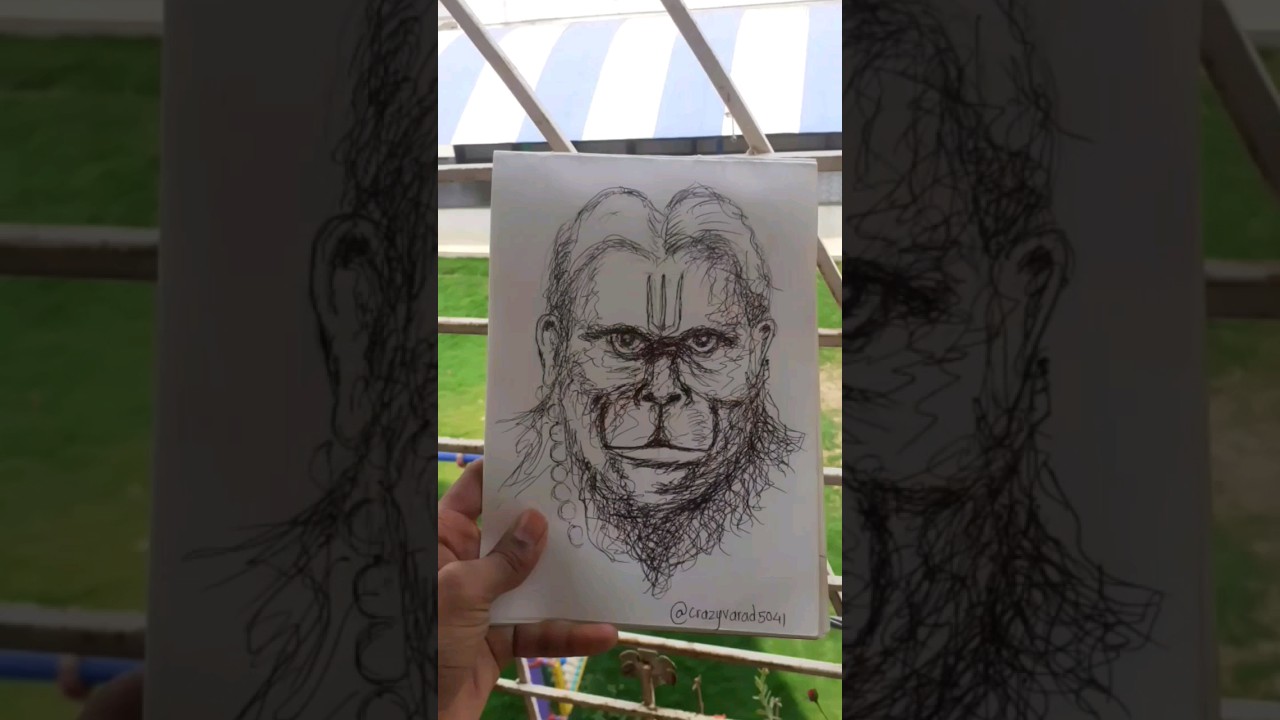Drawing Hanumanji Ji with  black pen only🚩🙏🕉 | #hanumanji #shreeram #viral