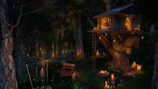 24/7 Tropical Rainforest Ambience | nature sounds for sleep, rain on leaves & cozy treehouse.
