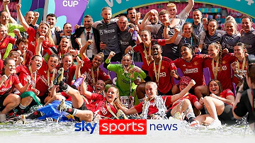 Manchester United Women celebrate their first ever FA Cup final victory