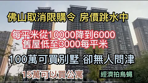 广东佛山全面取消限购令，房价持续跳水，每平米从10000降到6000，旧屋低至3000，100万买别墅，15万公寓，依然无人问津，商场持续拍苍蝇 - 天天要闻