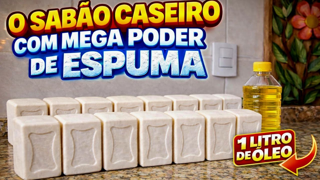 🔥COM 1 LITRO DE ÓLEO USADO FIZ UM SABÃO CASEIRO EM BARRA MEGA PODEROSO NA ESPUMA! DURO E BRANCO 😱