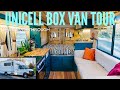 Astonishing unicell box van conversion tour  tile bathroom heated floors huge solar capacity