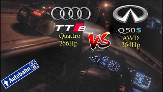 364Hp Infiniti Q50S Hybrid AWD vs 266Hp Audi TT-S Quattro