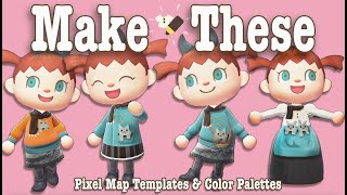 Pocket Creatures: ACNH Pixel Grid Templates & Colors for Custom Clothing Designs