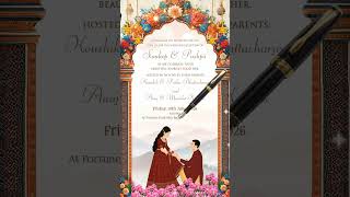Swing and Pen Calligraphy Wedding Invitation Video with Couple Illustration #weddinginvitation