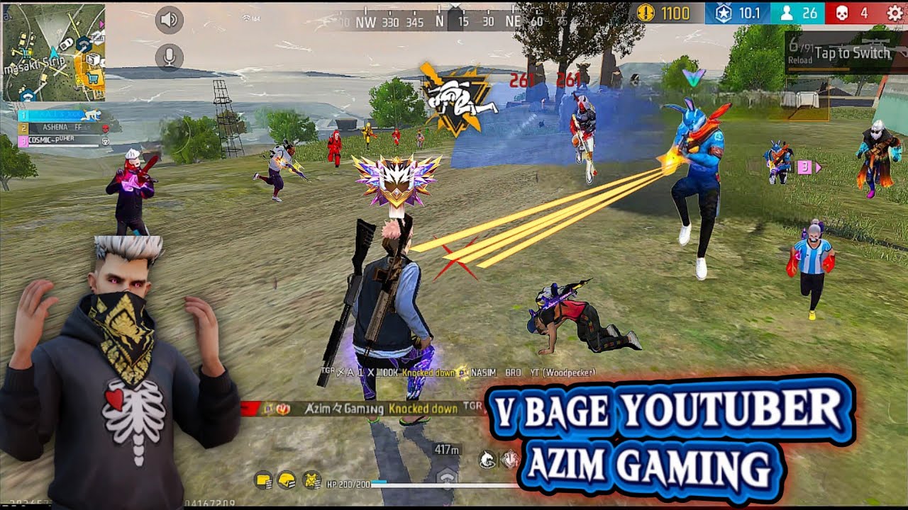 V BAGE Youtuber Azim Gaming | Solo Vs Squad | Greana Free Fire @A1XGAMERLIVE @FreeFireIndiaOfficial 