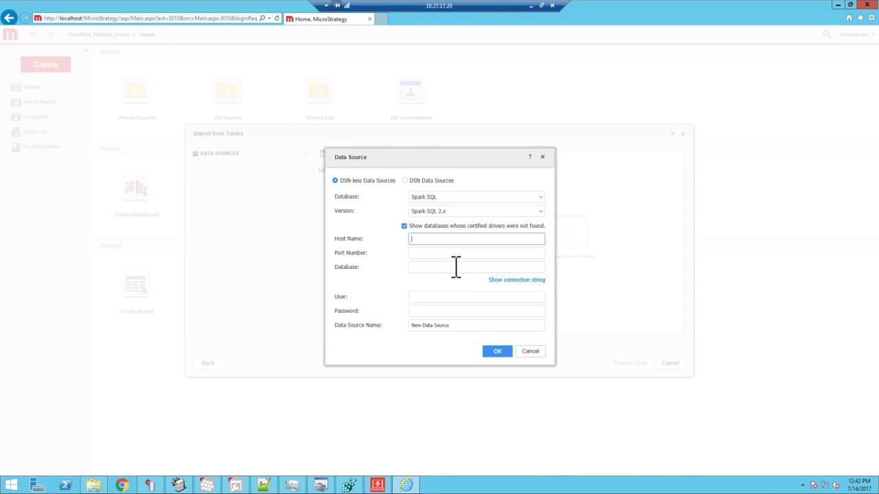 SparkSQL 2.x DSN-less connection MicroStrategy Web 10.9 - YouTube
