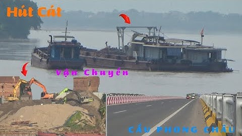 Cận cảnh tàu hút cát “đứng dạt” bờ sông Hồng cách cầu Phong Châu 10km: Máy xúc rầm rộ xúc cát lên xe