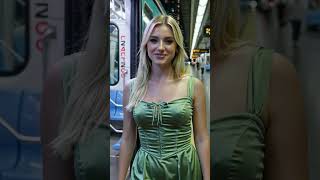 Green Satin Dress Glow Up On The Subway
