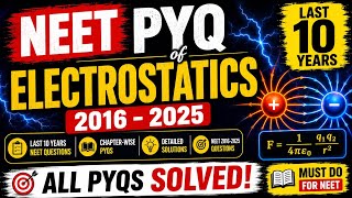 ⚡ NEET Electrostatics PYQs 2016–2025 | Last 10 Years MCQs Solved in One Shot!