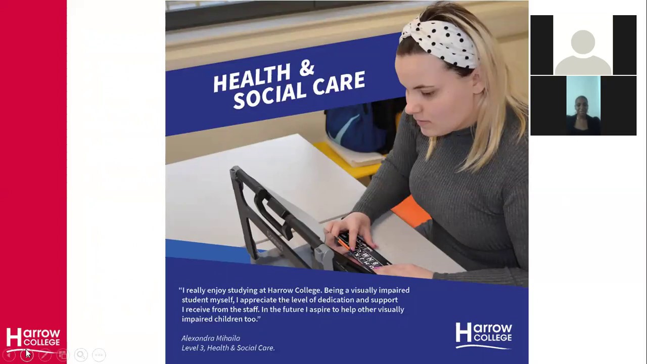 Harrow College Virtual Open Day; Health & Social Care and Childcare