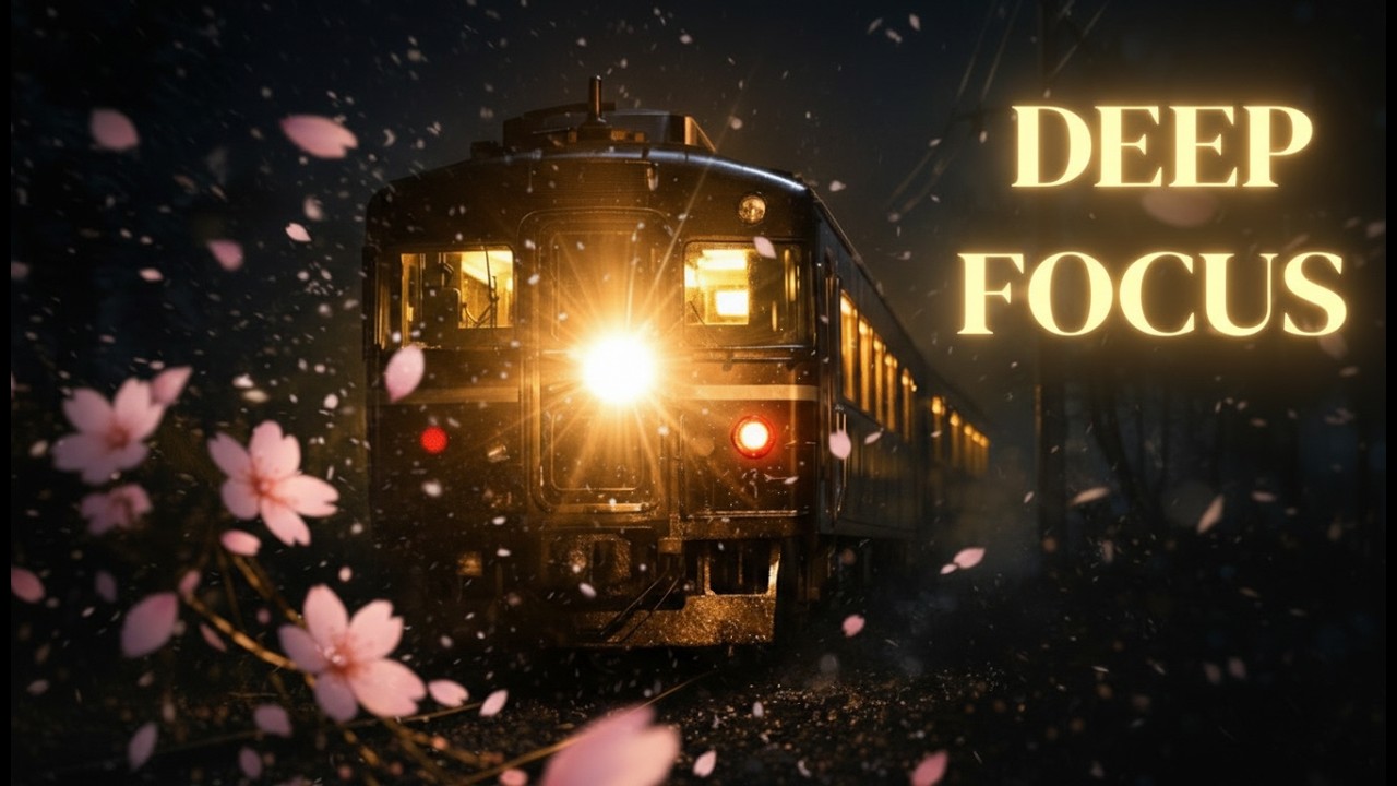 Japanese Study Music 🌸 Moonlit Sakura Train | Shakuhachi & Piano for Deep Focus (1 Hour)