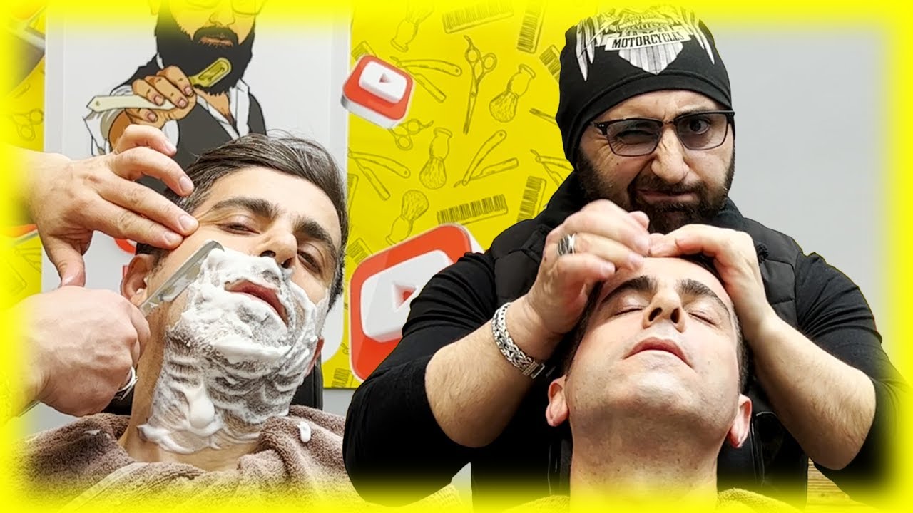 ASMR 🟡 Double shavette wet shave plus head massage asmr