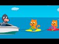 Familia de Gatos - El Barco Tira De Los Surfistas Dibujos animados para niños