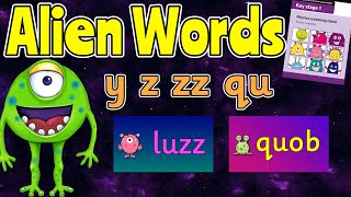 ALIEN WORDS PHASE 3 BASICS 3 Group 2: Y Z ZZ QU 👽 PHONICS SCREEN PRACTISE 💚 Miss Ellis #alienwords