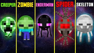 MOBS PLANETS : ZOMBIE CREEPER ENDERMAN SKELETON SPIDER IN MINECRAFT BATTLE HOW TO PLAY