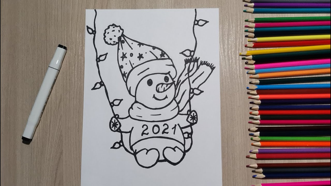 Как нарисовать милого СНЕГОВИКА. Рисование для детей и для начинающих. How to draw a snowman