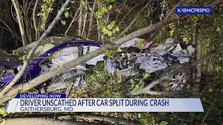 Driver walks away unscathed after car split during crash off I-270 in Montgomery County