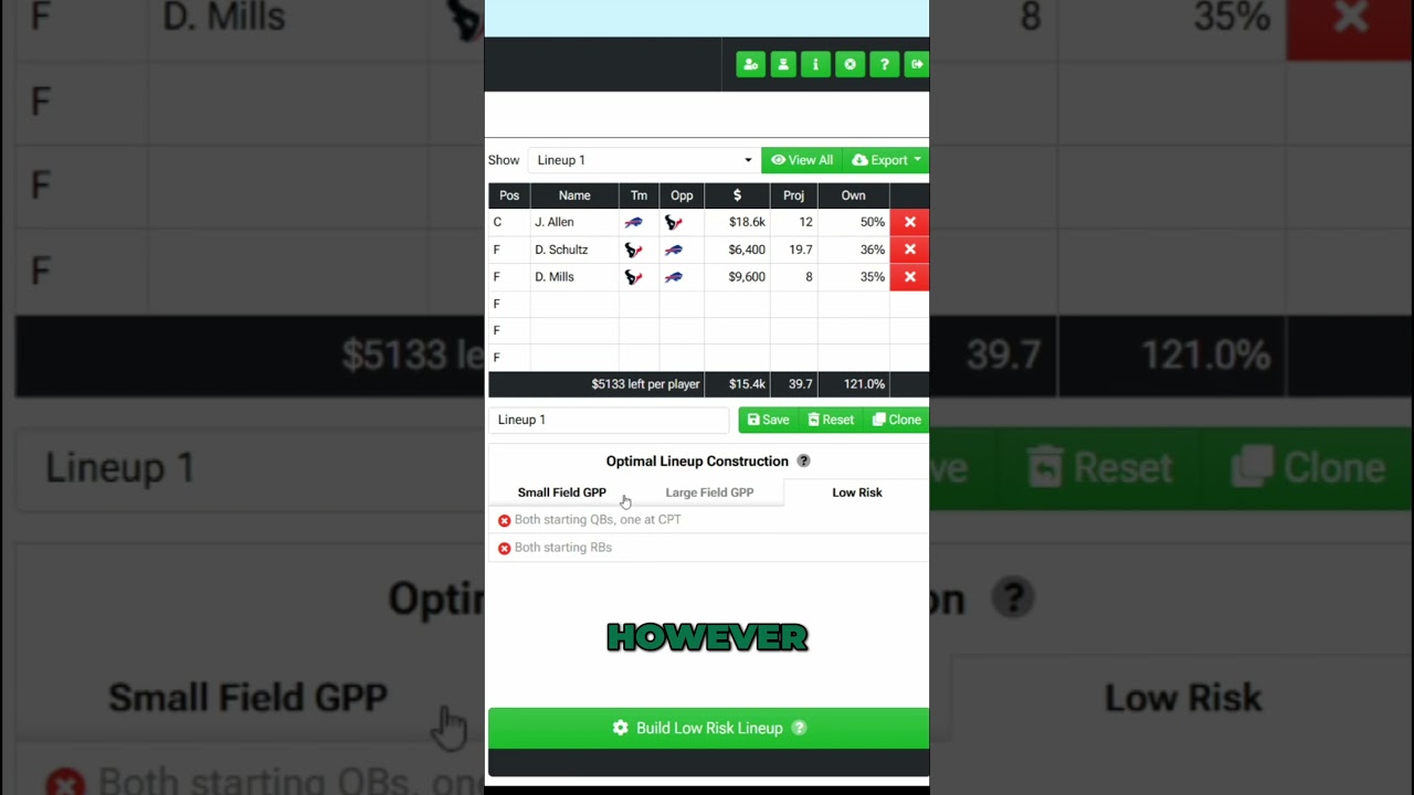 Создавайте оптимизированные составы NFL DFS БЫСТРО!
