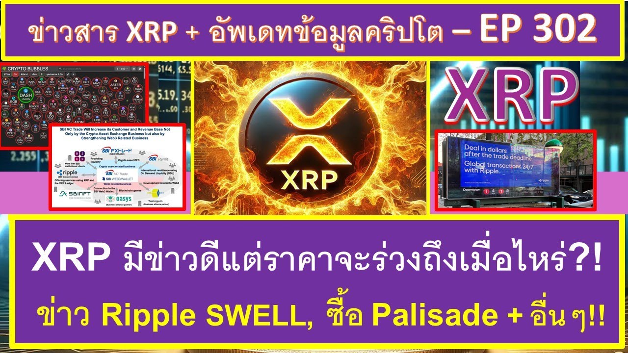 ⁣XRP มีแต่ข่าวดีแต่ราคาทำไมยังร่วง?! + ข่าว Ripple SWELL, ข่าวซื้อ Palisade + ข่าวอื่นๆ -  EP302