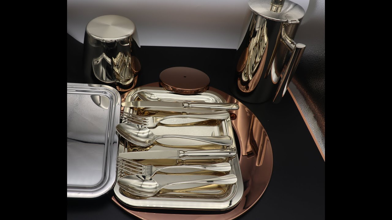 ZrN Champagne Gold Coating on SS spoon, forks and knives. Stainless steel coffee pots