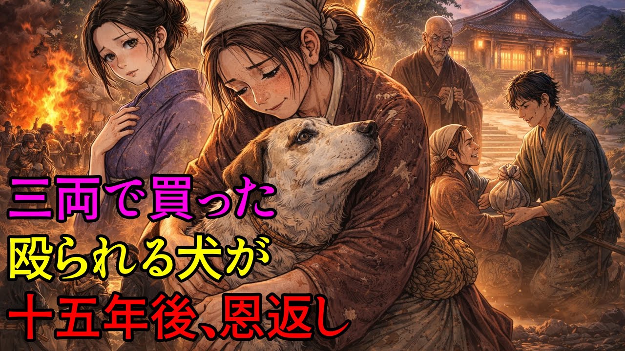 【感動】殴られて捨てられた犬を三両で買った魚売り婆。十五年後、“恩返しの小判”が奉行所を動かし、町を救う奇跡の涙譚。| 野談 | 時代劇 | 昔話 | 説話 | 民話