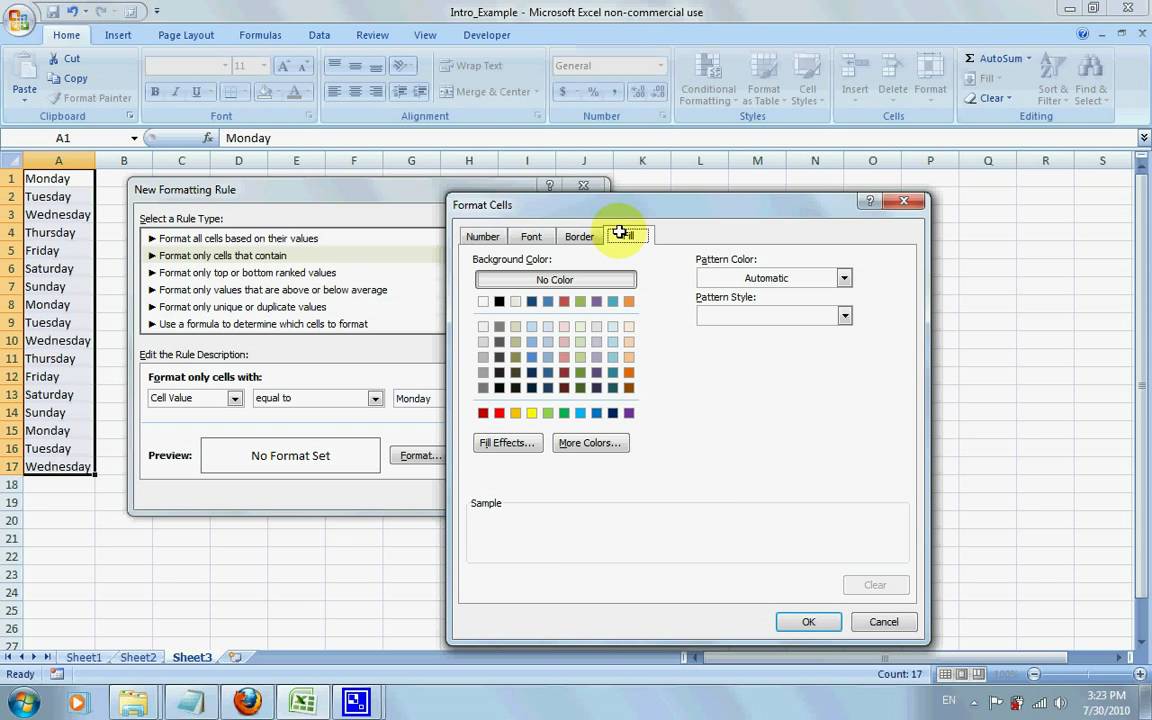 simple nemlendirici ConditionFormat Simple FormatDayOfWeek
