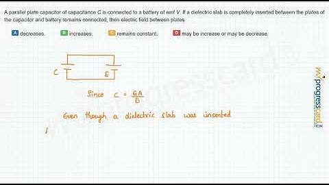 A parallel plate capacitor of capacitance C is connected to a battery of emf V.
