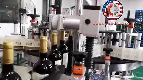 Automatic red wine bottle double sides labeling machine vertical bottle labeler line