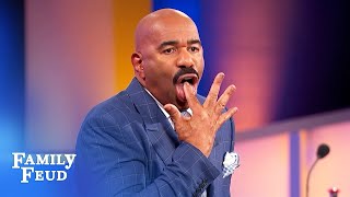 Steve harvey loves marie-claire's finger lickin' routine! | family
feud