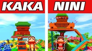 MiniWorld KAKA vs NINI：TREE HOUSE WITH WATER SLIDE BUILD CHALLENGE in MiniWorld-Animation