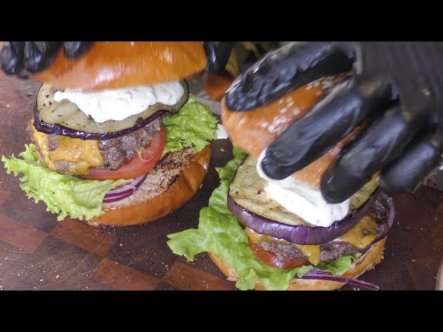 Burgers and Juicy Meat on Grill. Street Food in Minsk, Belarus