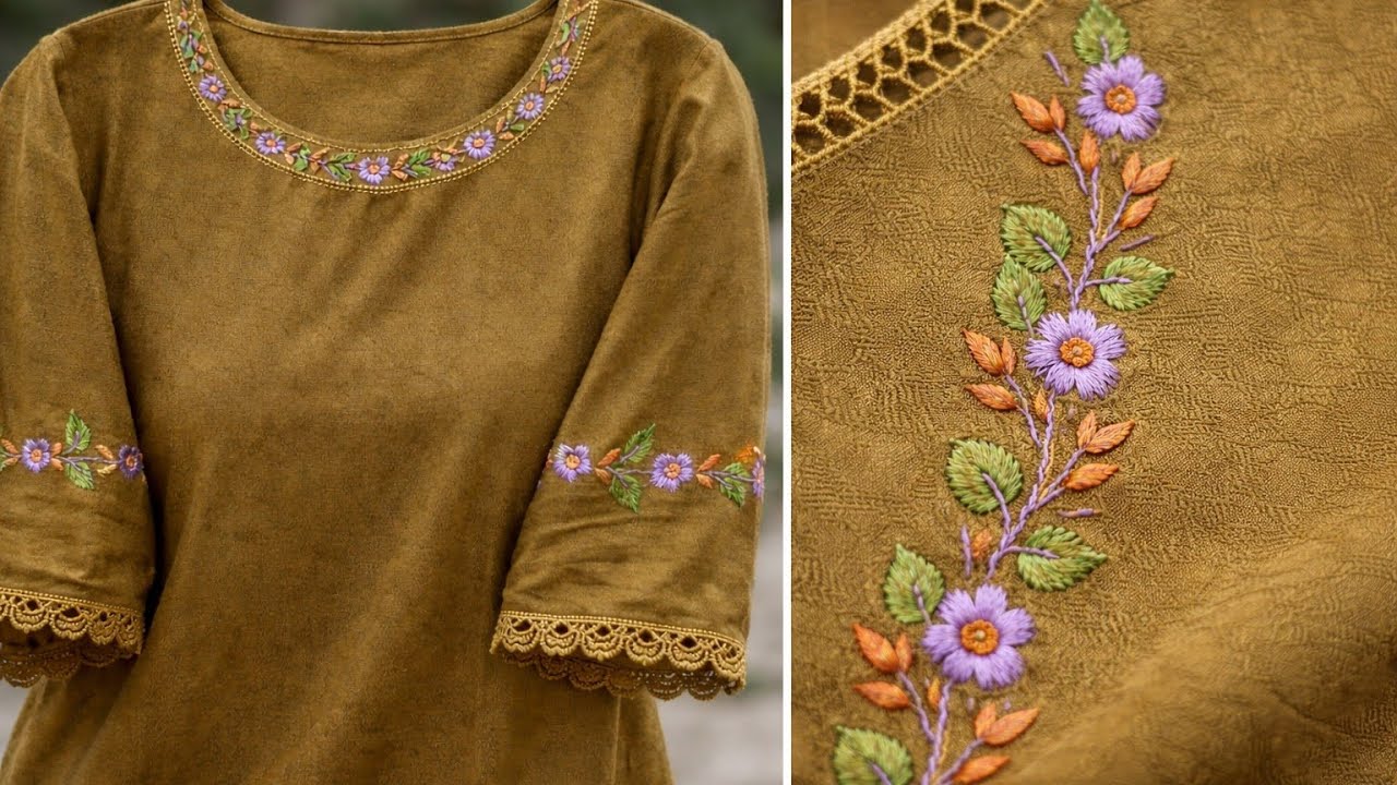Trendy Sleeves Embroidery 2026 | Hand Stitch Floral Design🌿