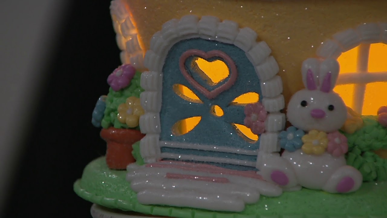 Set of 3 Illuminated Easter Houses with Gift Bags by Valerie on QVC