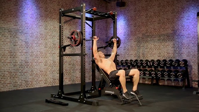 Sportstech Power Rack + Barra de Dominada, Barra de Dips, 2X Poleas +  Mosquetón y Espaldera