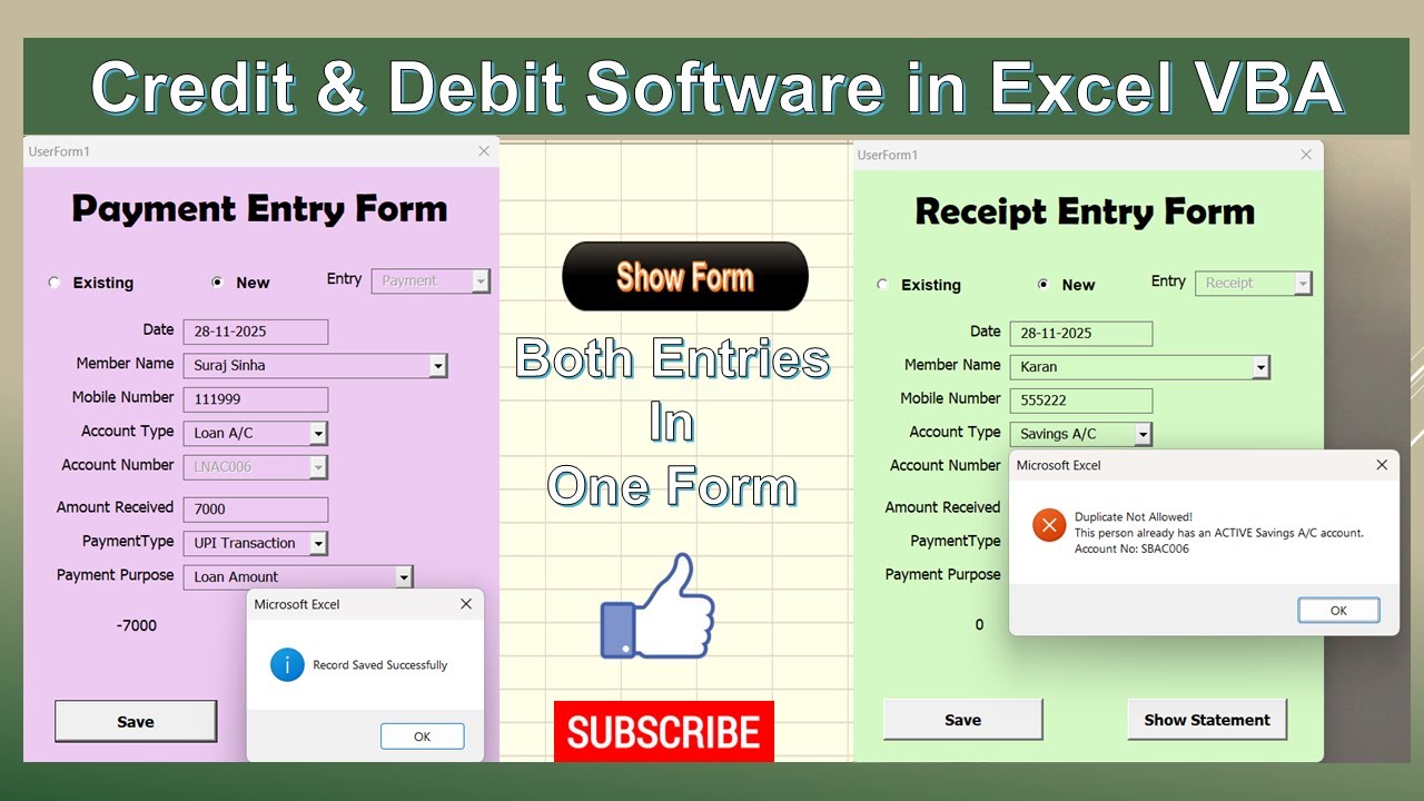 Credit and Debit Software in Excel VBA - YouTube