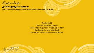 Taylor Swift-That&#39;s When (Taylor&#39;s Version) feat. Keith Urban (From The Vault) Lyrics