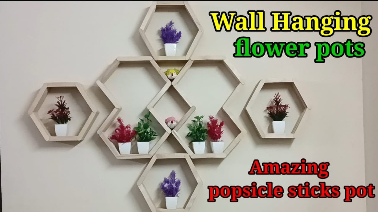 wall hanging flowers pots popsicle sticks pot handmade ideas Aartis creation 2023 YouTube