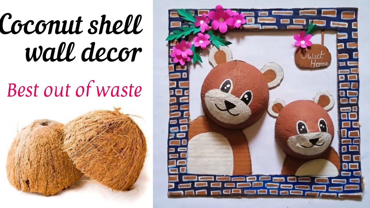 Coconut shell wall decor Best out of waste cocunutshell diy YouTube
