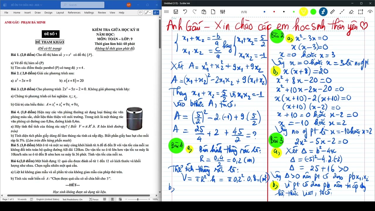 TOAN 9- ÔN THI GIỮA HK2- ĐỀ 1.